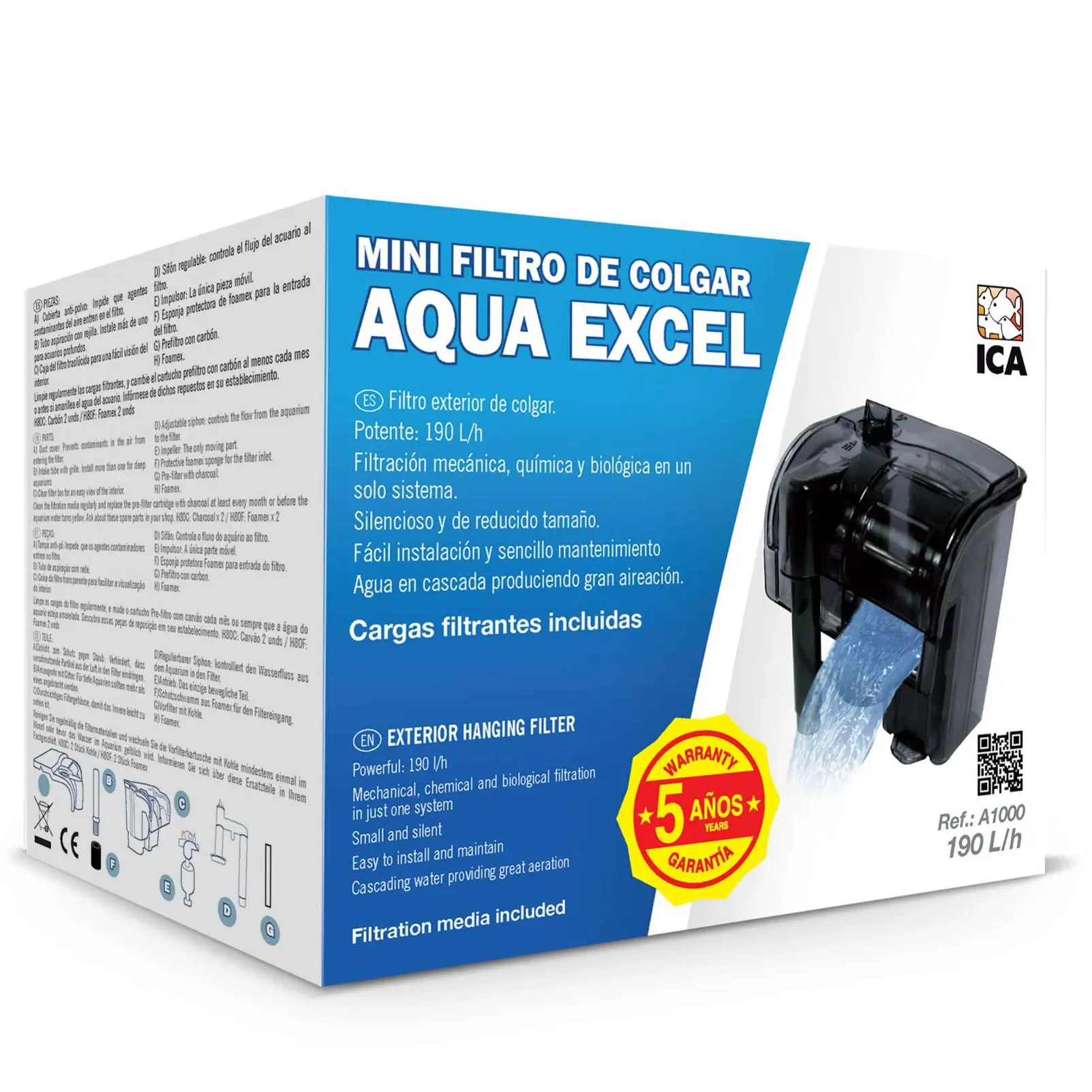 Aqua Excel A1000 Mini filtro cascata caixa CORALULTRA